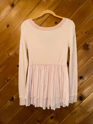 Vintage Free People long-sleeve waffle-knit babydoll lace accent top thumbnail 5