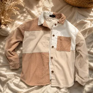 Forever 21 Cream & Tan Colorblock Corduroy Shacket Overshirt M thumbnail 3