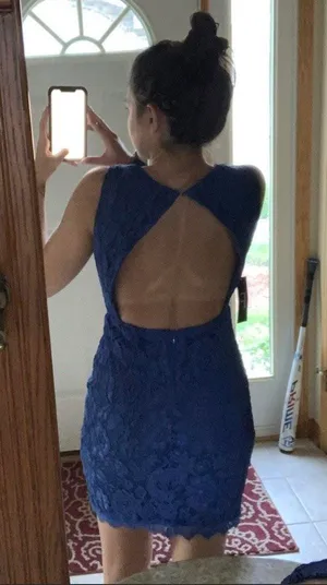 Lulu’s Rhythm of Love Blue Lace Backless Dress thumbnail 4