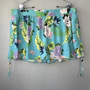 Cacique Swim Skirt Plus Size 24 Blue Floral Ruched Tankini Bottom Beach Summer thumbnail 1