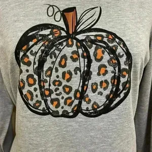 Leopard Print Fall Pumpkin Shirt Size XL Gray thumbnail 3