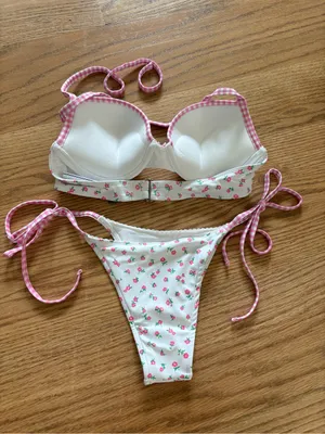 Frankie's Bikinis White Bikini with Pink Floral Print thumbnail 3