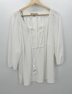 Daniel Rainn White Boho Tunic Women Size 2X White Swiss Dot Resort Peasant‎ thumbnail 1