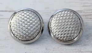 Vintage Clip On Earrings Patterned Silver Tone Statement 7/8" thumbnail 1
