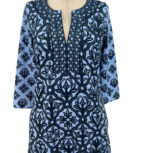 Gretchen Scott Split Neck Dress Mosaic‎ Tile Print Blue Size XS thumbnail 4