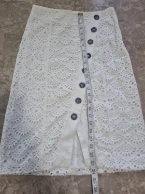 Tanya Taylor Cream Lace bohemian crochet Button-Front Women's midi Skirt size 2 thumbnail 13
