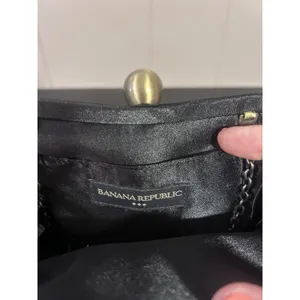 Banana Republic Black Satin Clutch Kiss Lock Evening Bag Chain Strap Purse thumbnail 6