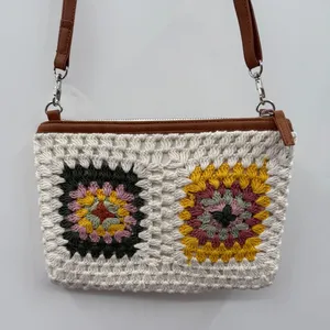 Earthbound Trading Crochet Granny Square Crossbody Bag Cream Boho Festival Purse thumbnail 1