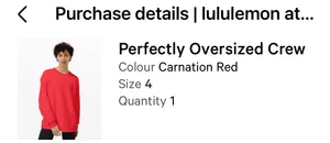 Lululemon Women’s Perfectly Oversized Crew Colour Carnation Red Size 4 thumbnail 5