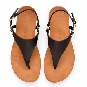 Vionic Kirra Black Leather Orthotic Ring Detail Comfort Thong Sandals Size 6 EUC thumbnail 3