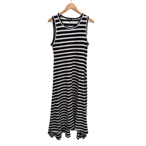 J.Crew Navy Blue White Striped High Low‎ Maxi Dress Size Small Cotton Nautical thumbnail 2
