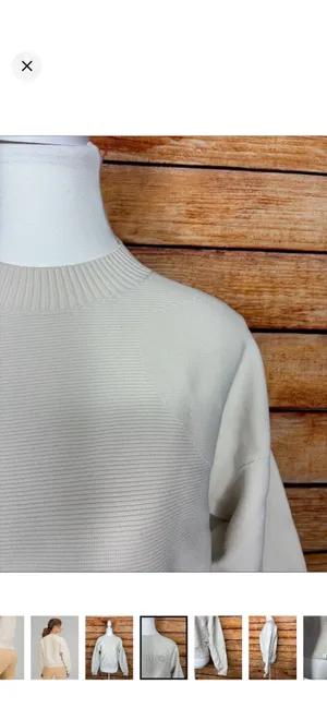 Lululemon All Around Crewneck Sweater White Opal Like New Size 8. Size tag missing- use measurements. Stretchy structured material. See pics for more info. Style W3ERJS 19.5-20.5” bust thumbnail 5