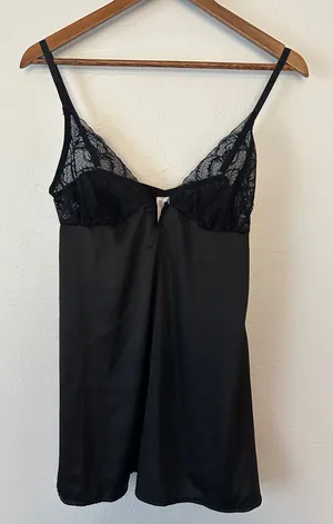 Forever 21 Black Lace-Trim Satin Slip Dress thumbnail 1