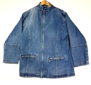 Vtg‎ NorthStyle Denim Jacket Blue Flannel Lined Plaid Barn Chore Coat Utility L thumbnail 1