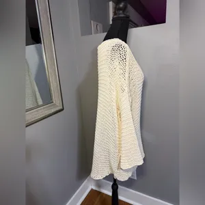 Free People Park Slope Cream V-Neck Cabincore Knit Sweater Medium. thumbnail 4