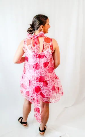 Pink Floral High Neck Mini Dress thumbnail 3
