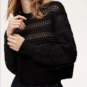 Aritzia WILFRED Gray Fayette Crochet open knit Crop merino‎ Wool Sweater size XS thumbnail 2