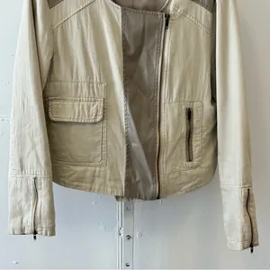 Apt. 9 Women’s Faux Leather Moto Style Zip Up‎ Jacket Windbreaker Cream Large thumbnail 6