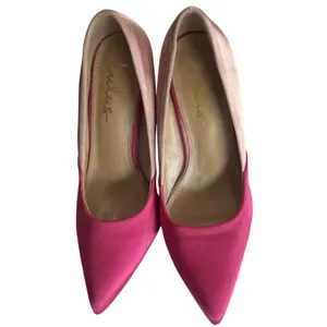 Lulus Lumii Satin Color Block Pumps Fuchsia Pink Blush Pointed Toe Heels sz 6.5 thumbnail 7
