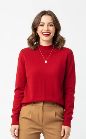 Prive 100% Cashmere Red Long Sleeve Mock Turtleneck Sweater L thumbnail 1