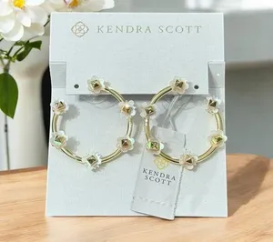 NWT! Kendra Scott Deliah Gold Open Frame Hoops in Iridescent White Mix thumbnail 1