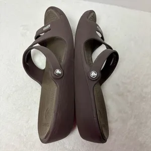 Crocs Brown Criss Cross Rubber Slide On Wedge‎ Sandals Size 9 Women's thumbnail 6