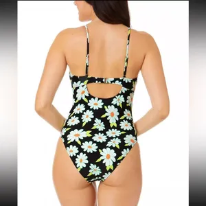 Salt & Cove Macys black‎ floral swim suit NWT Juniors Large thumbnail 2
