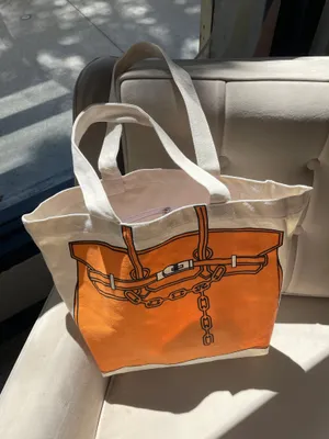 Canvas Tote Bag – Drawing Print Shopper, Large Everyday Shoulder Bag Orange thumbnail 7