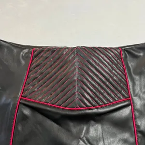 Zara Faux Leather Black Quilted Red Piping Moto Mini Skirt‎ Size L Biker Rock thumbnail 6