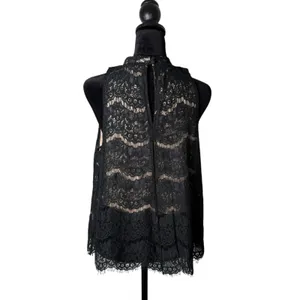 Fire Los Angeles Womens Black Lace Mesh Top Size L Mock‎ Neck Romantic Gothic Dark Feminine thumbnail 2
