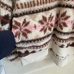 Aerie Sherpa Half Zip Pullover Snowflake Print Teddy Fleece Size M Pink Brown thumbnail 9