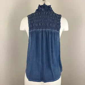 Free People Ruffle me up blue sleeveless top thumbnail 5