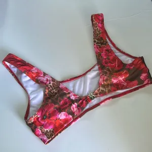 NWOT Aiirz Red and Brown Floral and Cheetah Print Embellished Bikini Top Sz L thumbnail 7