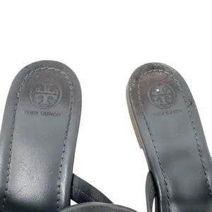 TORY BURCH Gray Grey Leather Miller Classic Designer Logo Sandals Flip Flop Sz 9 thumbnail 4