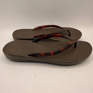 FitFlop iQushion Tortoiseshell Flip Flops Chocolate Brown Turtle Womens 7 NEW thumbnail 2