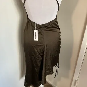 CBR Brown Satin Halter Backless Dress Side Tie Asymmetrical Medium thumbnail 7