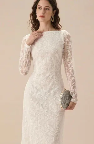 RIHOAS White Lace Boat Neck Slit Midi Dress L 74 thumbnail 3