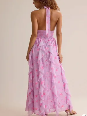 Altar'd State Lavender Pink Floral Halter Maxi Dress thumbnail 2