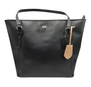 Coach Purse Black‎ Peyton Saffiano Leather Zip Top Tote Shoulder Bag Logo Charm thumbnail 1