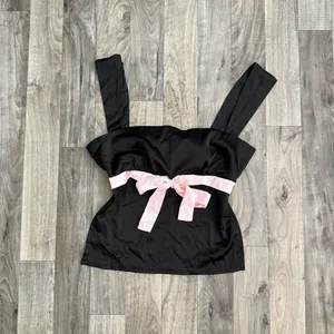Princess Polly Coquette black and pink satin bow top thumbnail 2