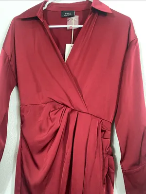 Vici Burgundy Satin Twist-Waist Midi Dress Size Xs thumbnail 4