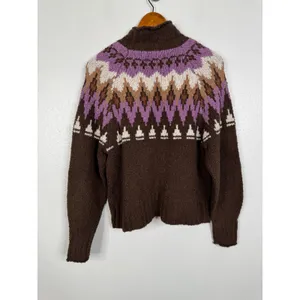American Eagle Brown Fair Isle Mock Neck Sweater Purple Nordic Knit Small thumbnail 2