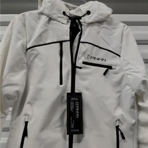 PinFin Womens Hooded Windbreaker Jacket Sz Medium White Outdoor Hiking Rain Coat thumbnail 5