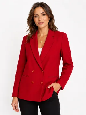 Donna Liara Red Wool Blazer Jacket Double Breasted Italy Size 11/12 Vintage thumbnail 1