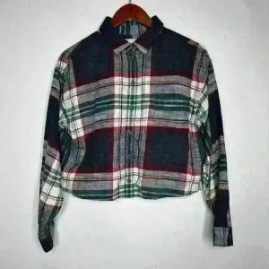 American Eagle Cropped button down flannel‎ shirt plaid Sz M Size M thumbnail 6