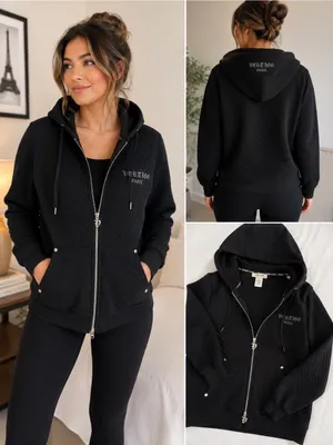 Vertigo Paris Women’s XL Black Quilted Gothic Zip Up Hoodie Jacket Embroidered thumbnail 2