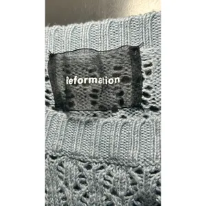 Reformation‎ Light Blue Linen Open Knit Crewneck Sweater Top Size XS thumbnail 4