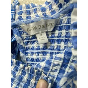 Crown & Ivy Blue Gingham Smocked Midi Dress Sleeveless Womens Size 8 Excellent thumbnail 12