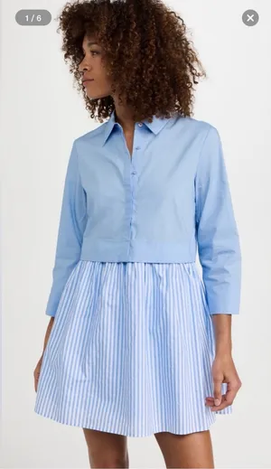 English Factory Stripe mixed media Contrast Shirt Mini Dress Size XS thumbnail 1
