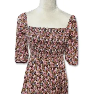 BCBGeneration floral Smocked Mini Dress Square Neck Bubble Sleeve 0 NWOT Cottage thumbnail 4